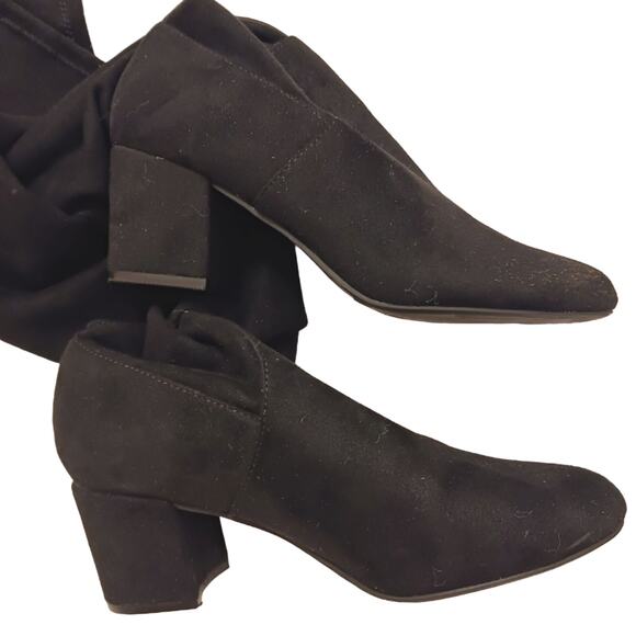 EXPRESS Over the Knee Boots Sz 8 BLOCK 3" Heels BLACK Vegan Faux Suede Tall NWOT - Picture 8 of 16